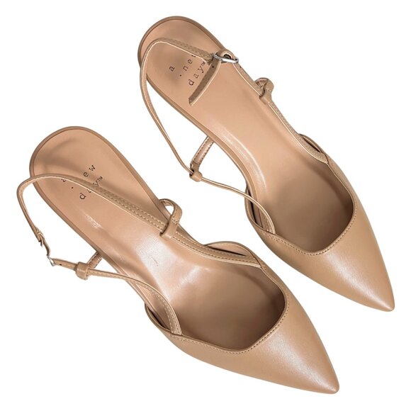 A New Day "Annette" Nude Kitten Heel Slingback Pointed Toe Dress Shoes NWOB - Picture 8 of 11